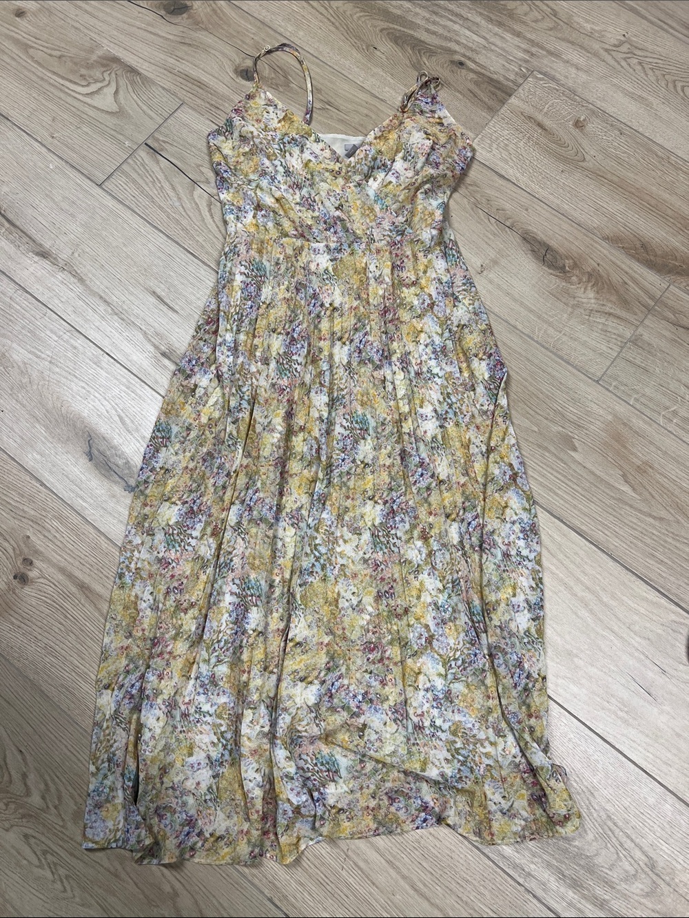 H&M Yellow Floral Midi Dress with Thin Straps